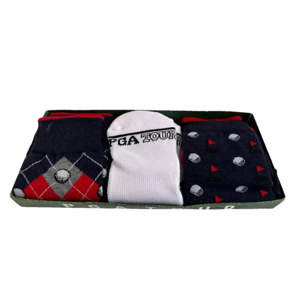 New PGA TOUR Dress Golf Argyle Socks 3-pack Gift Box Mens Shoe‎ Size 9-12